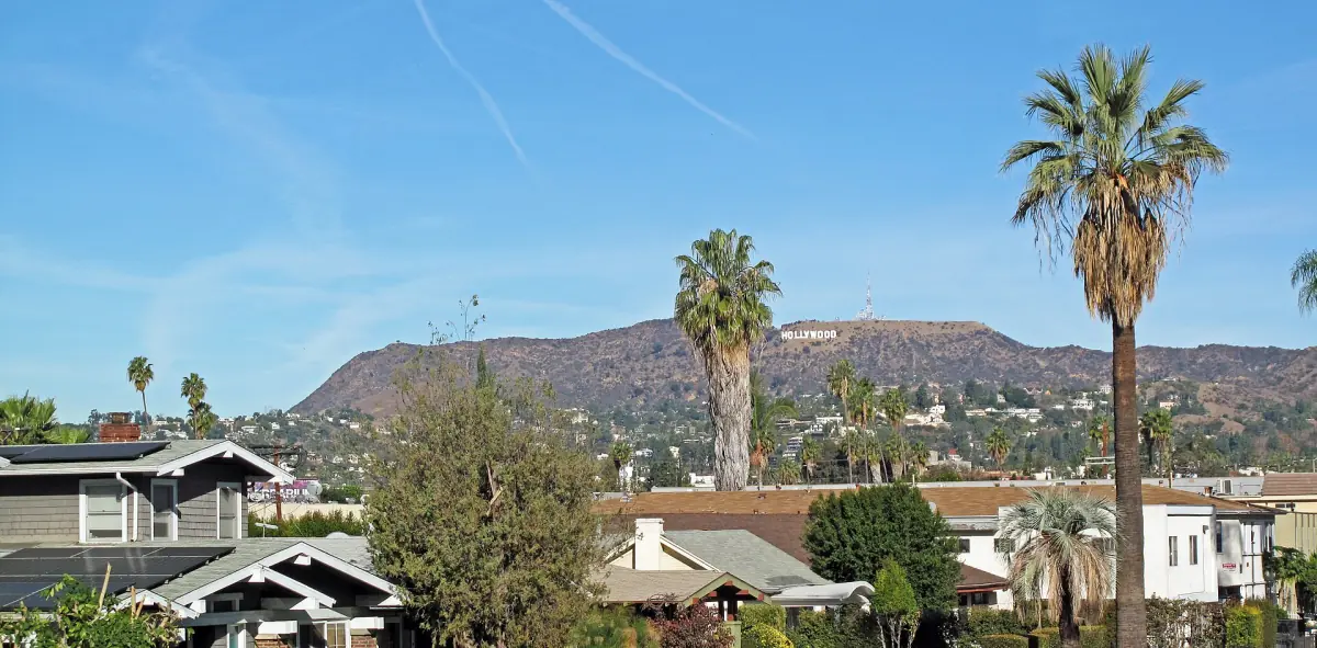 The Hollywood Sign seen from a street in Hollywood