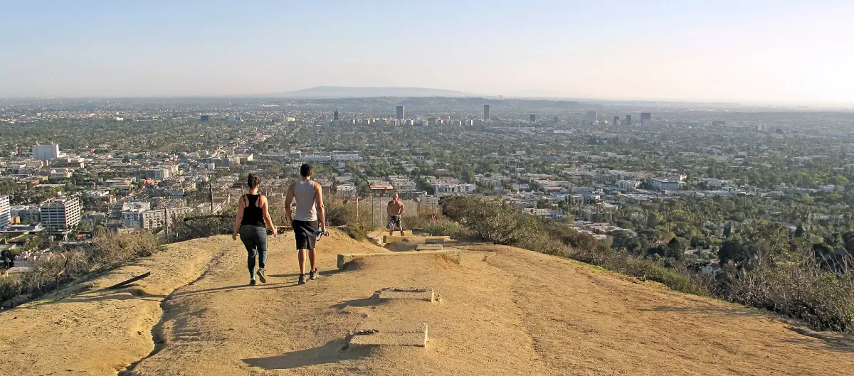 Hikers on a Runyon Canyon trail above Los Angeles