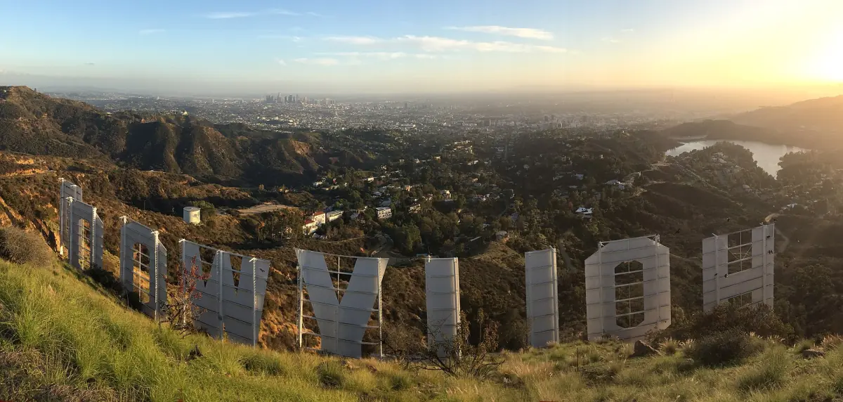 View from behind the Hollywood Sign over Los Angeles